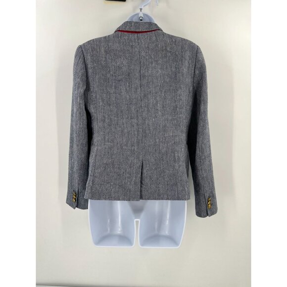 J.Crew 2 Dalton Herringbone Blazer Linen Blend Gold Buttons Gray Preppy Academia - Picture 2 of 11